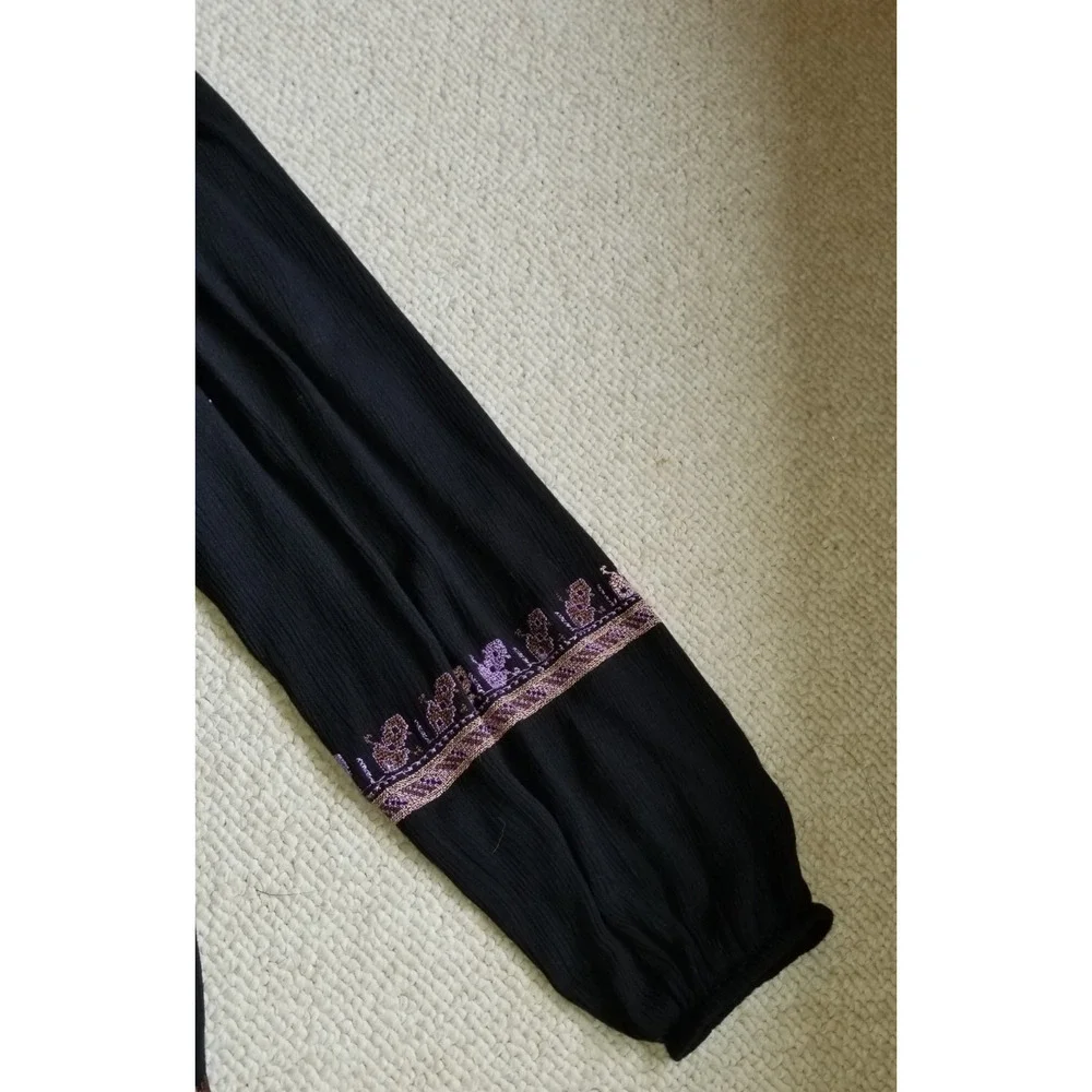 Womens Dress-FREE PEOPLE-black ' Rhiannon Embroidered Mini' gauzy BOHO whimsy-M